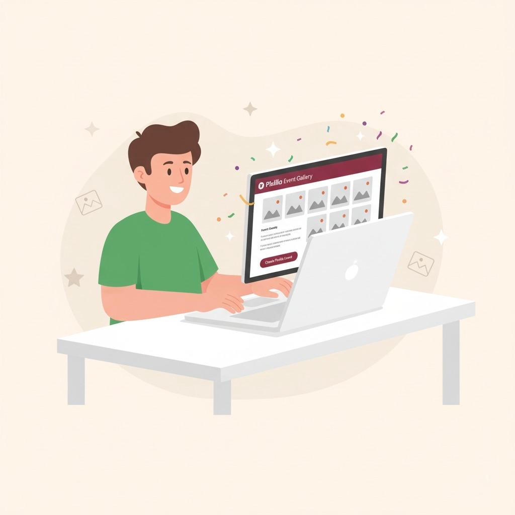 Person creating event gallery on laptop