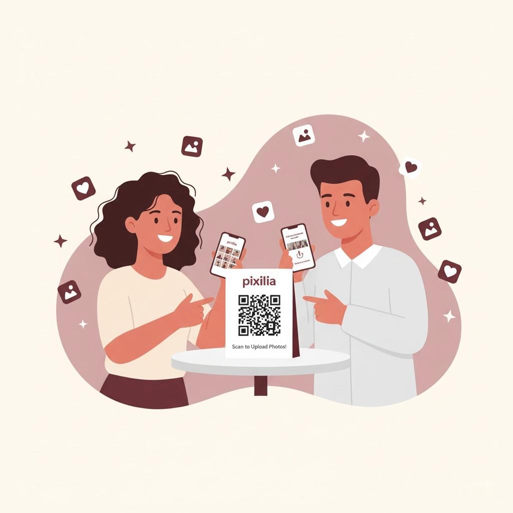 Guests scanning QR code and uploading photos instantly